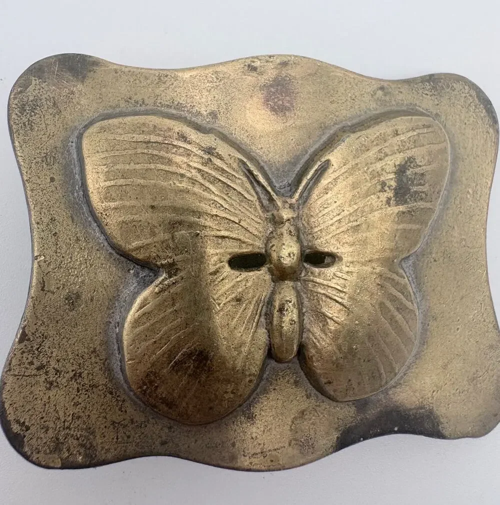 Vintage Brass Butterfly Belt Buckle with Scalloped Edges